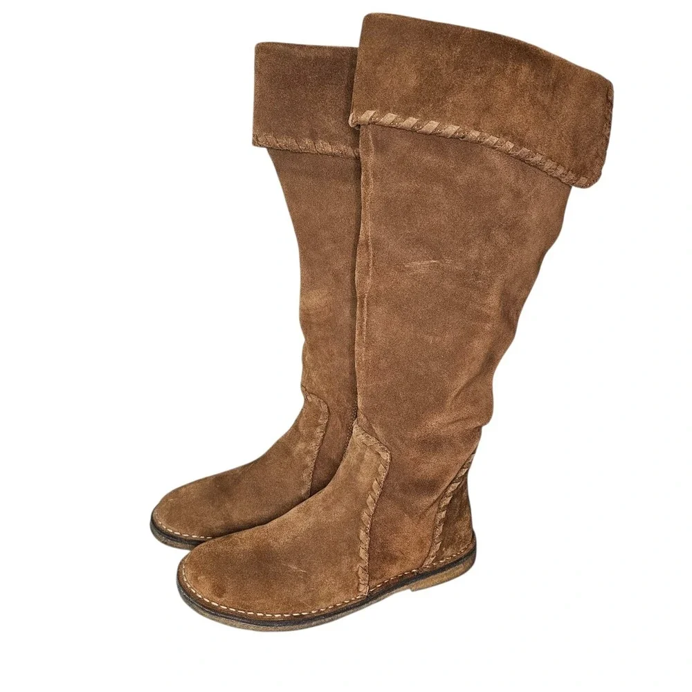 Johnston Murphy Suede Knee High Boots Womens 8 Tan Riding Leather Pull On